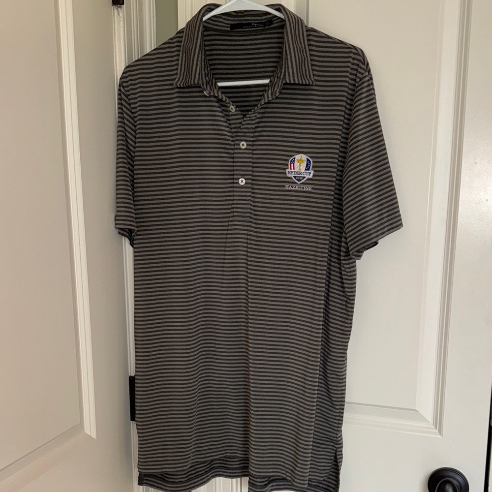 RLX Ralph Lauren Gray Striped Polo with Embroidered Crest